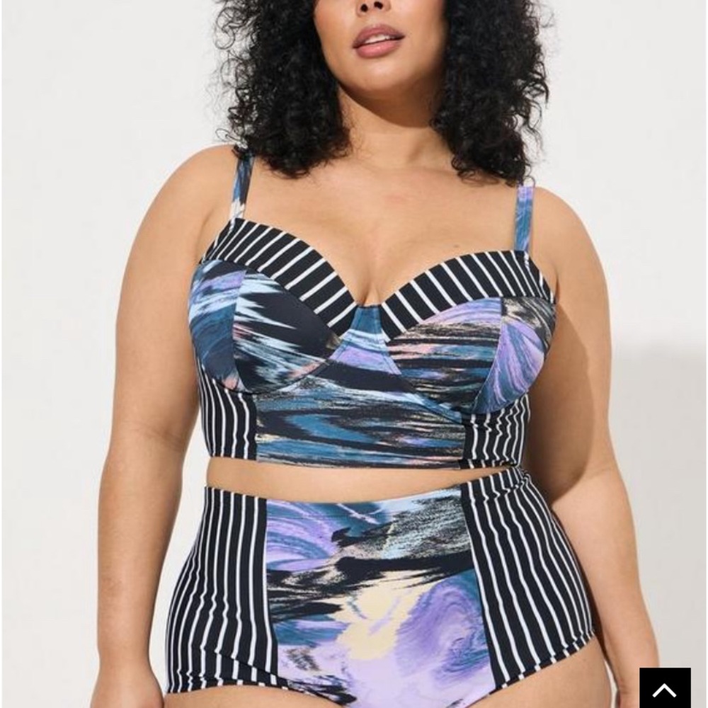 Torrid underwire Long Line Bikini top/bottom SET Shoreline Marble Stripe 2 D/DD